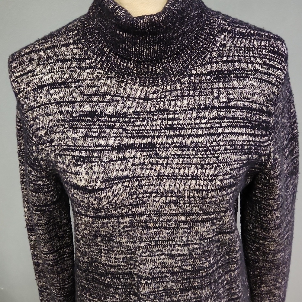 JCrew CottonWool Blend Heathered Navy Blue TurtleNeck Sweater Vintage Y2K Chunky - Picture 2 of 10